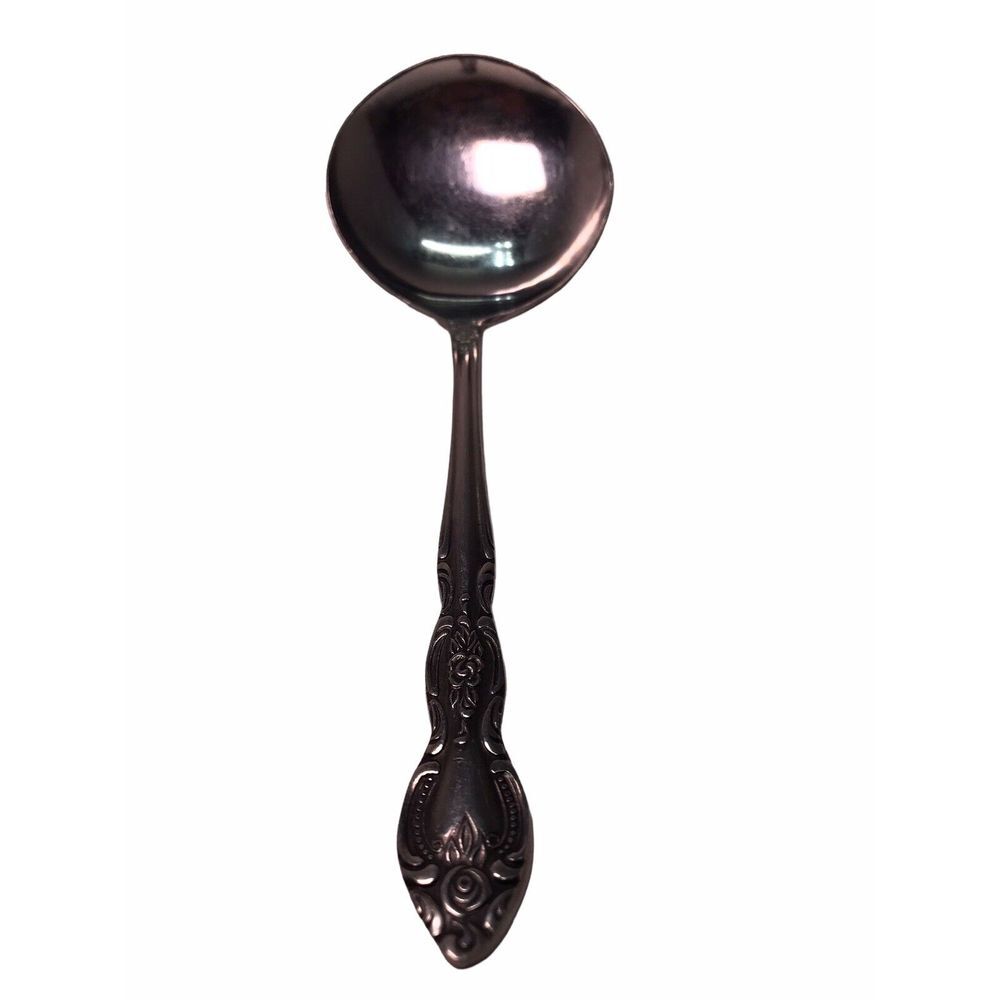 Vintage Flatware Stainless Korea Solid‎ gravy small ladle lustreware Rose 6.75"